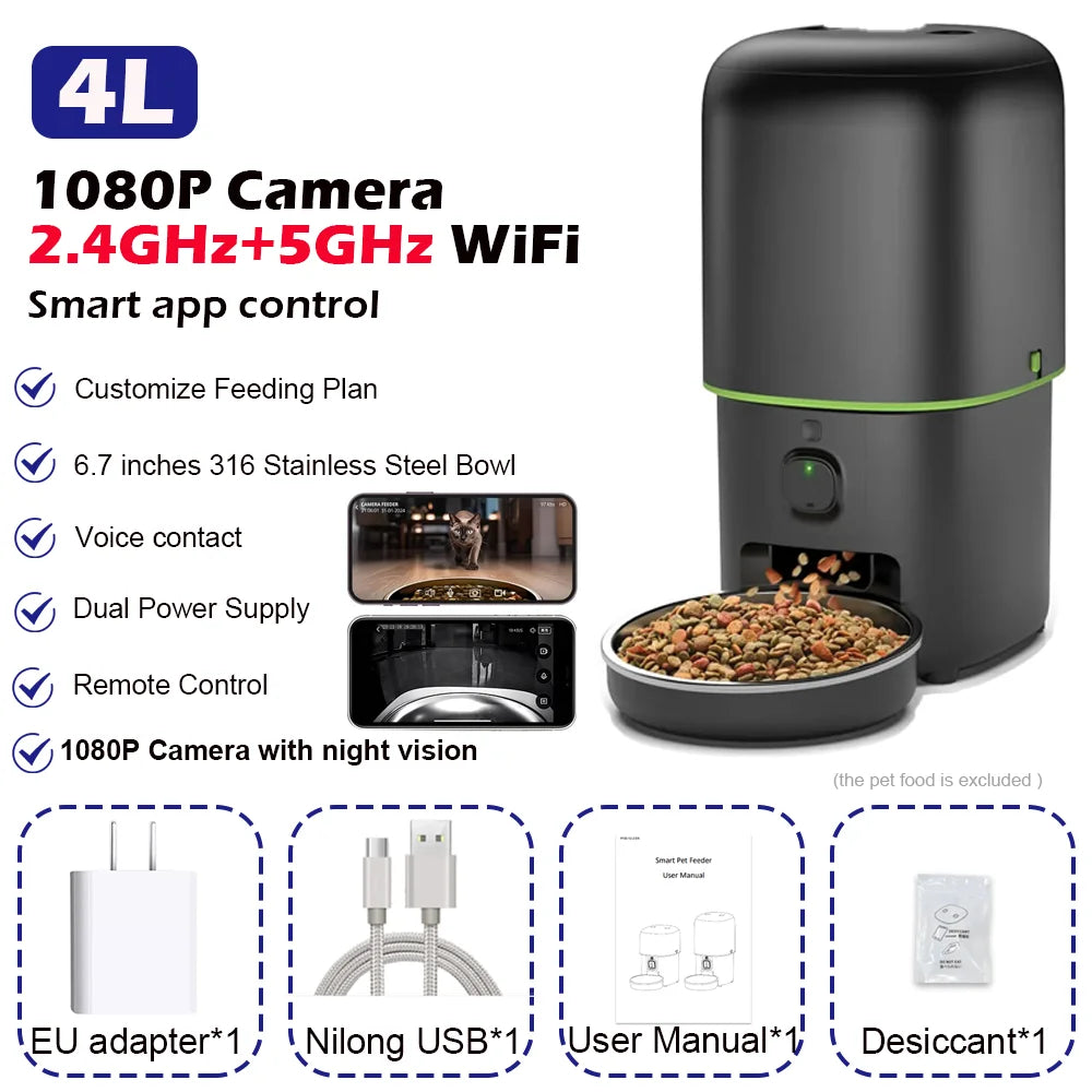 Yuposl Automatic Pet Feeder โ WiFi-Enabled Kibble Dispenser with HD Camera & App Control for Cats & Dogs ๐พ๐ท