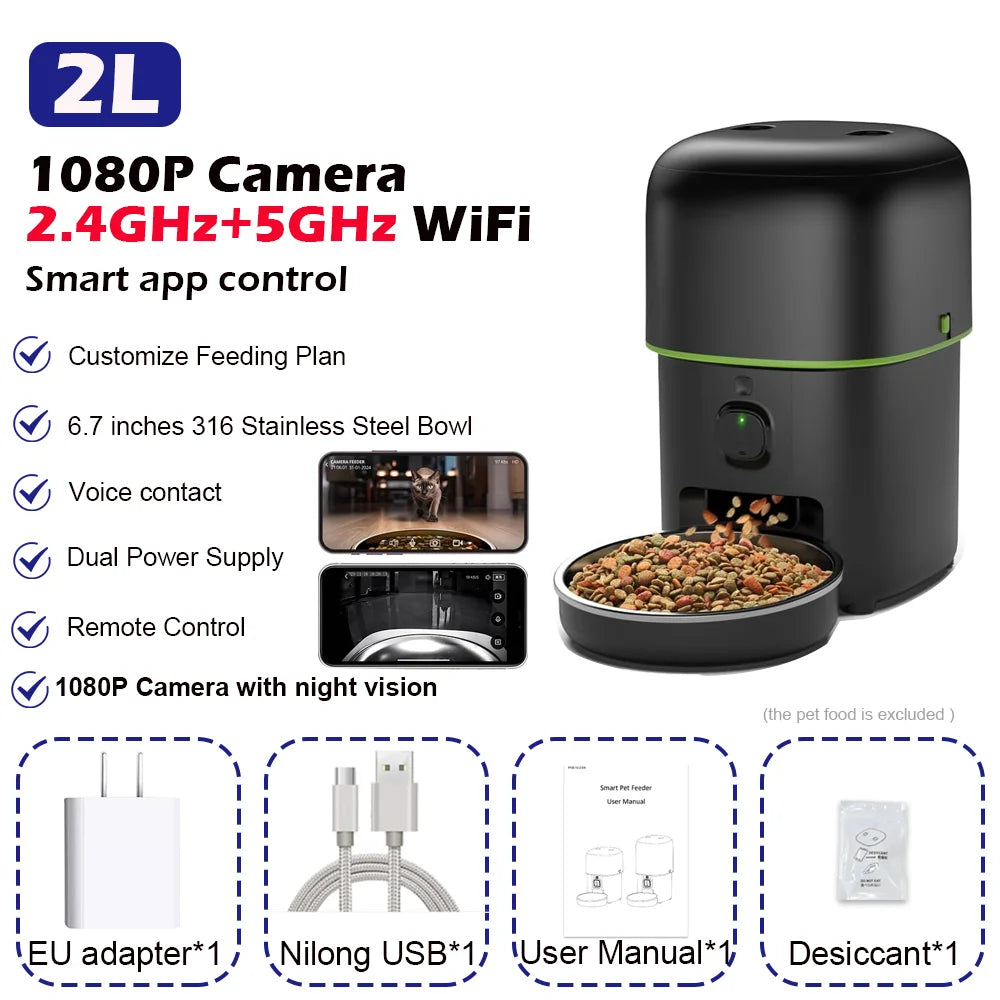 Yuposl Automatic Pet Feeder โ WiFi-Enabled Kibble Dispenser with HD Camera & App Control for Cats & Dogs ๐พ๐ท