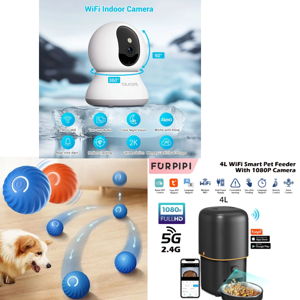 Smart Pet Living Bundle – Feeder, Toy & Security! 🏡🐾