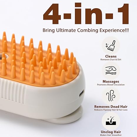 Steamy 4-in-1 Electric Pet Brush – Grooming, Massaging & De-Tangling Spray Brush for Dogs & Cats 🐶🐱