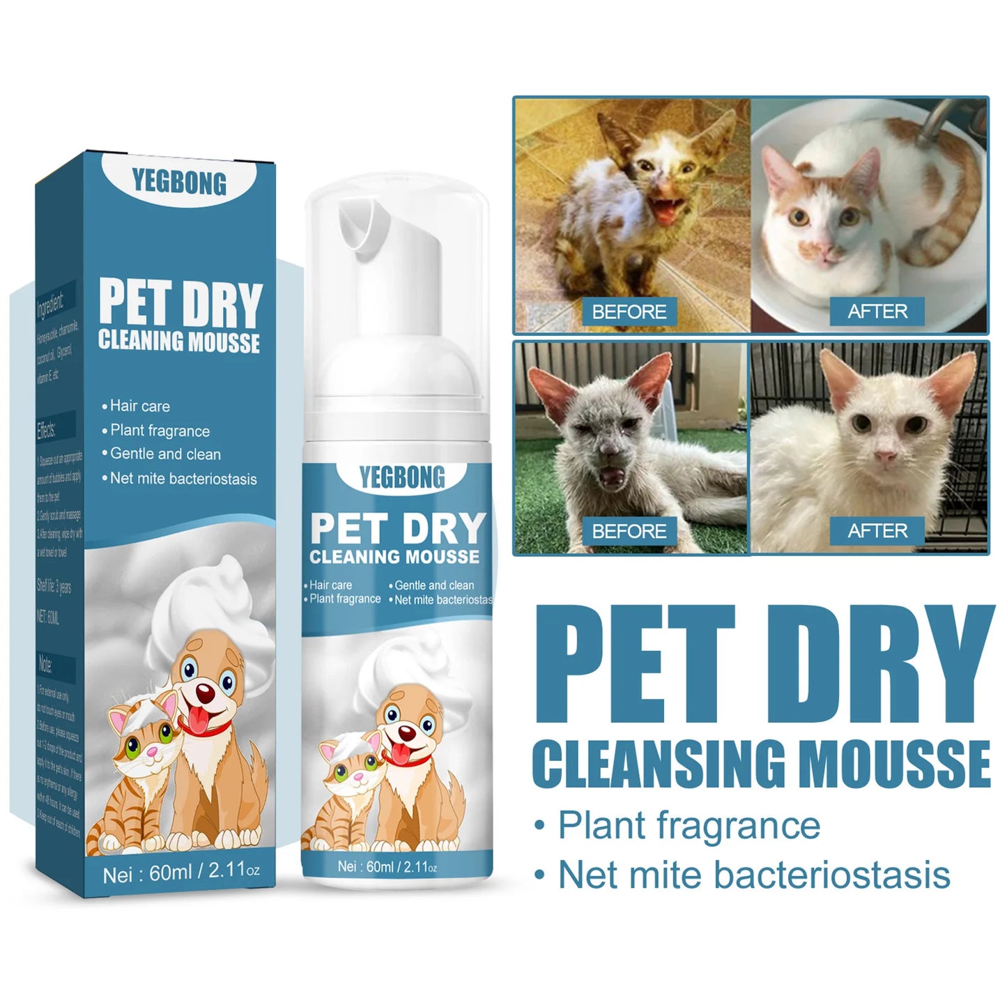 FreshPaws Multifunctional Dry Shampoo Mousse – Waterless Bath, kills bacteria, nourishes skin & Odor Remover for Dogs & Cats 🐾✨