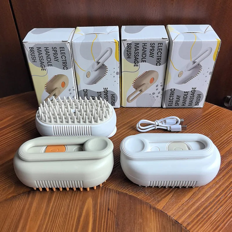 Steamy 4-in-1 Electric Pet Brush – Grooming, Massaging & De-Tangling Spray Brush for Dogs & Cats 🐶🐱