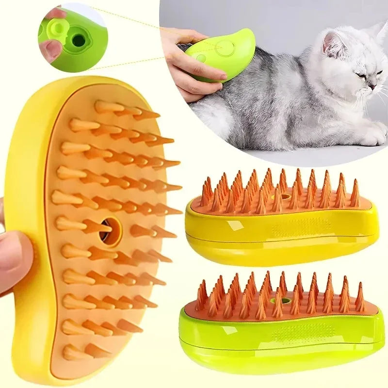 Steamy 4-in-1 Electric Pet Brush – Grooming, Massaging & De-Tangling Spray Brush for Dogs & Cats 🐶🐱