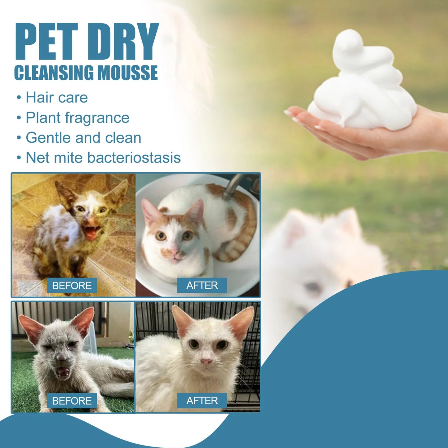 FreshPaws Multifunctional Dry Shampoo Mousse – Waterless Bath, kills bacteria, nourishes skin & Odor Remover for Dogs & Cats 🐾✨