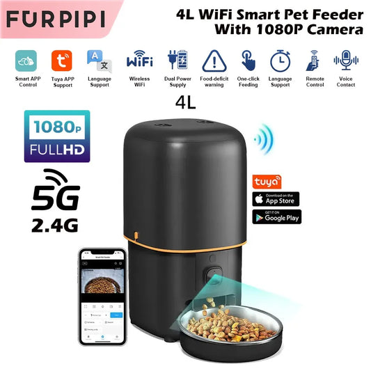 Distributeur automatique de croquettes pour chat avec caméra et application Tuya WiFi 2,4 G/5 G, contrôle automatique pour chat et chien