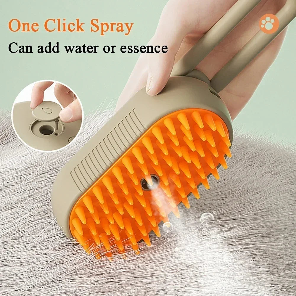 Steamy 4-in-1 Electric Pet Brush – Grooming, Massaging & De-Tangling Spray Brush for Dogs & Cats 🐶🐱