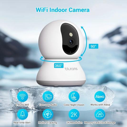 Caméra d'intérieur WiFi Blurams 2,4 et 5 G, 2K, 360 ° PTZ Caméra de vidéosurveillance IP pour chien de compagnie avec application pour téléphone, conversation bidirectionnelle, vision nocturne, pour la sécurité à domicile