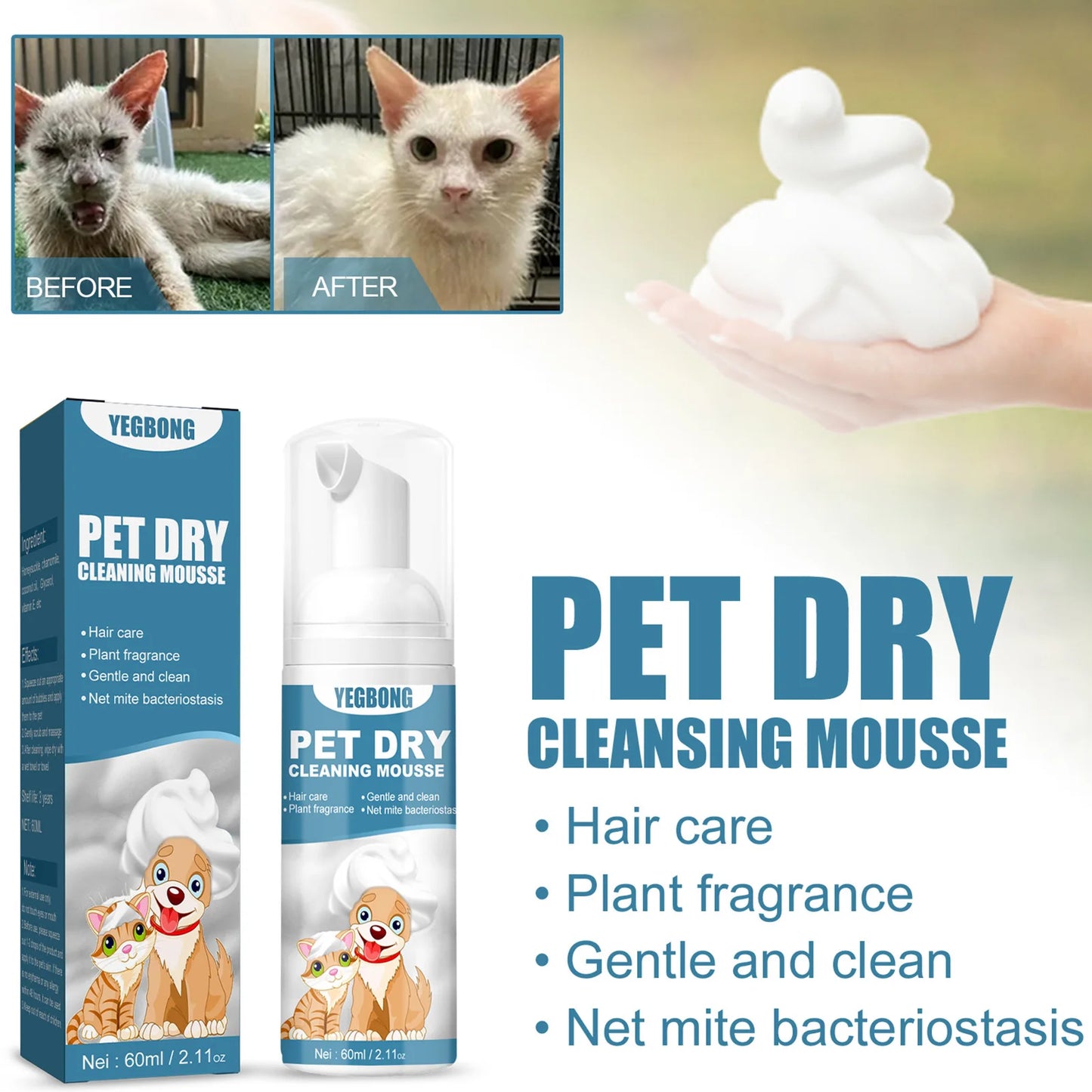 FreshPaws Multifunctional Dry Shampoo Mousse – Waterless Bath, kills bacteria, nourishes skin & Odor Remover for Dogs & Cats 🐾✨